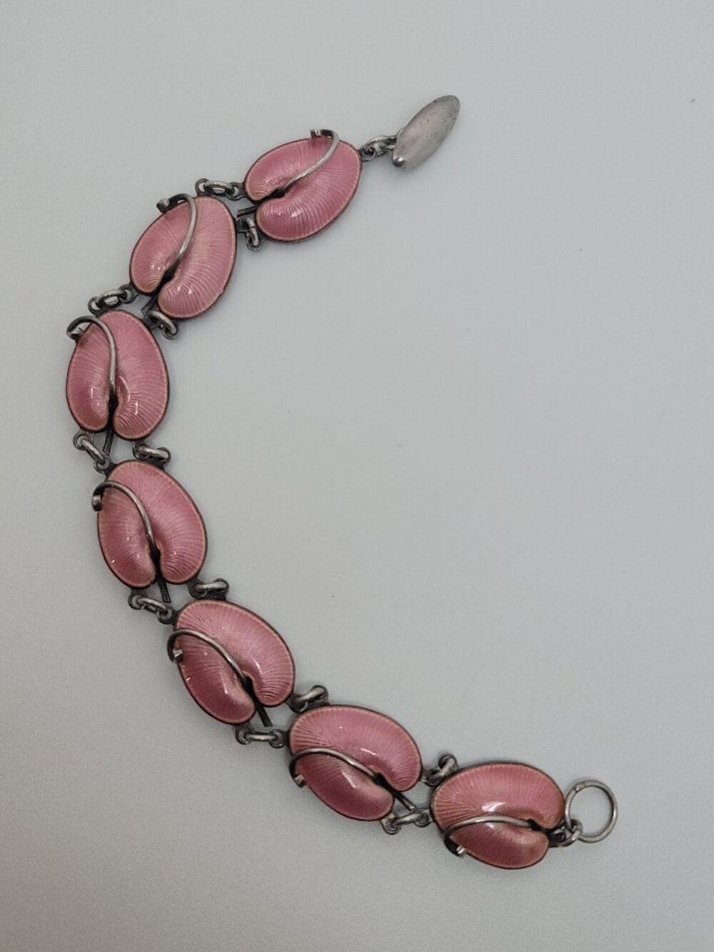 Vintage Sterling & Guilloche Enamel Leaf Bracelet by Volmer Bahner (Denmark)